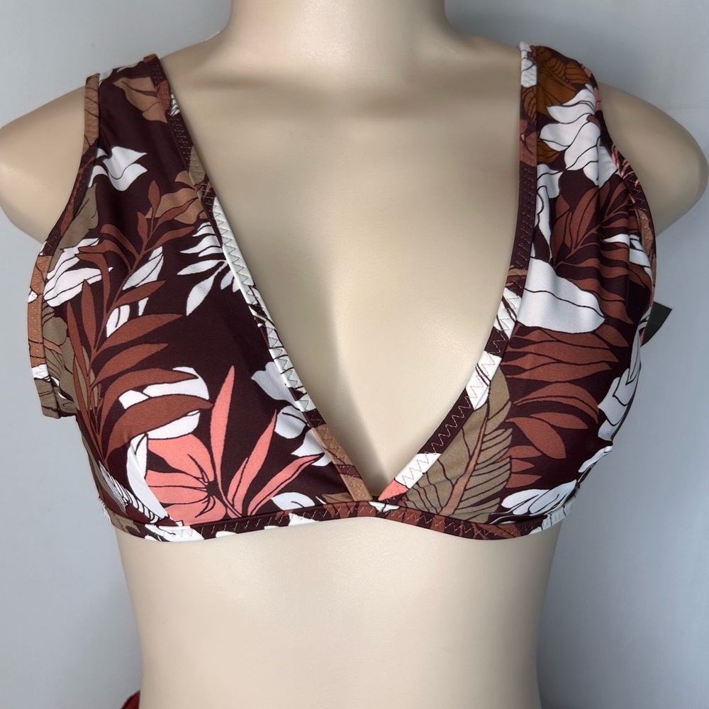 NWT Aerie Scoop Bikini Top Brown Peach Floral Print Tropical Padded M
